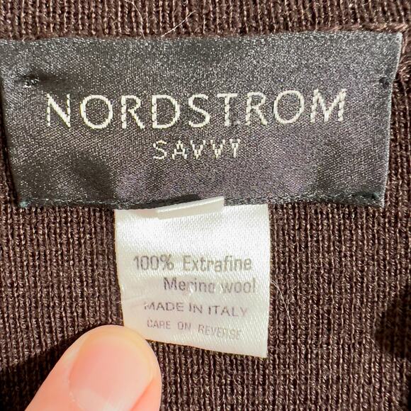 Nordstrom Savvy Shawl Collar Sweater Woman M 100% Extra Fine Merlino Wool Italy - Picture 3 of 11